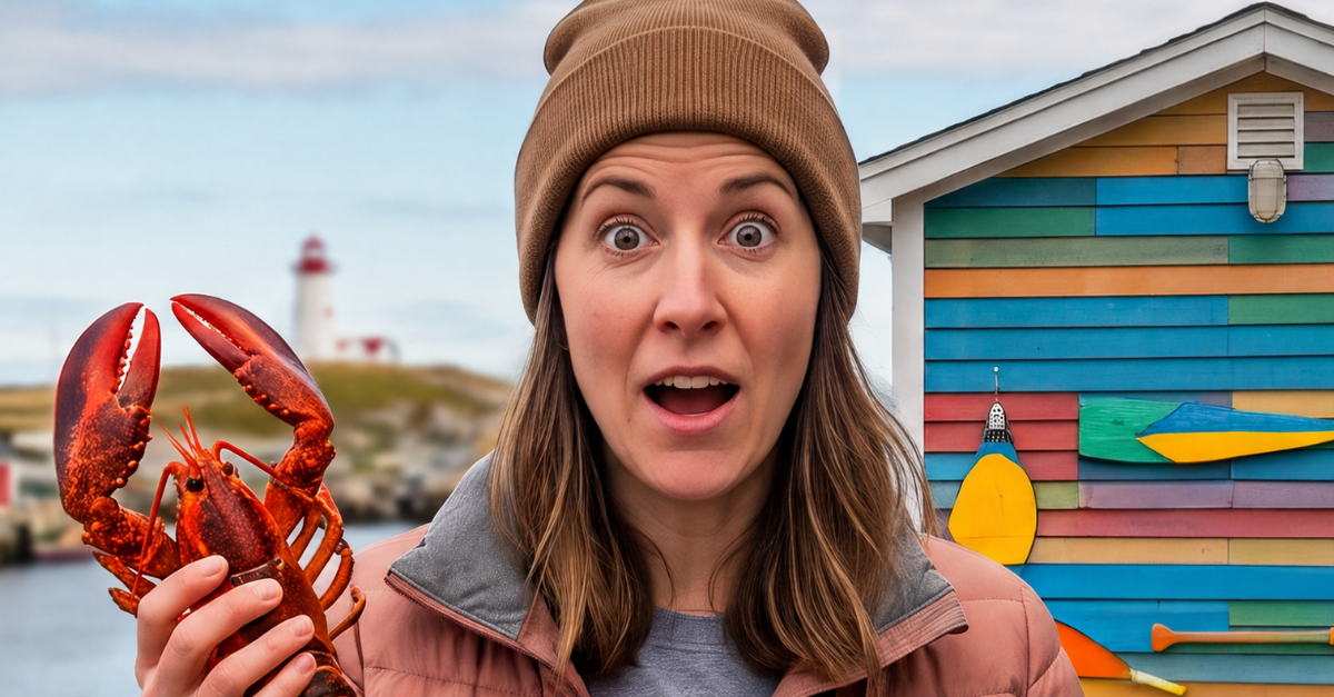 Tourist holding a lobster.