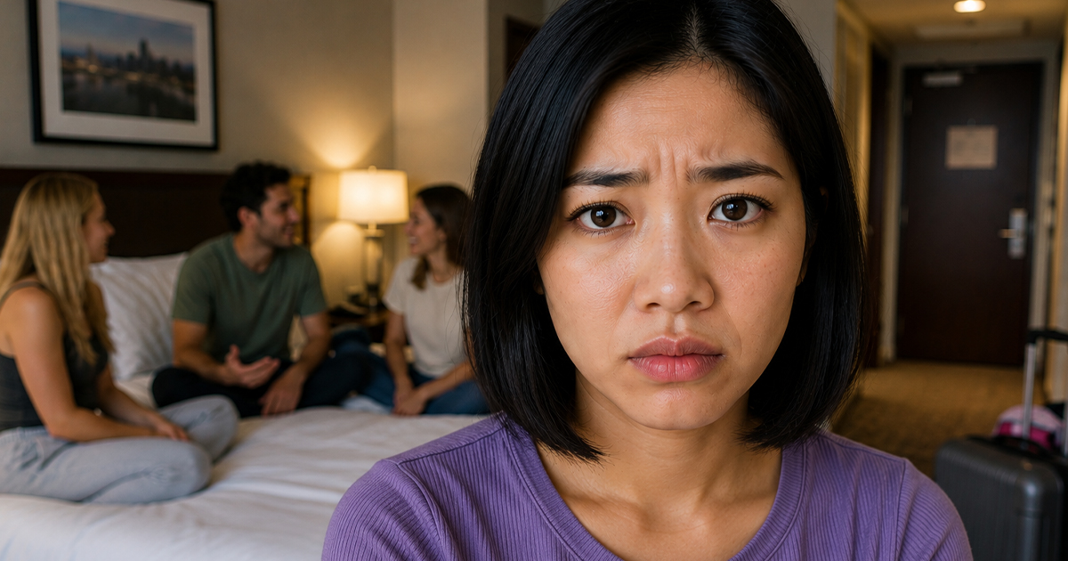 Asian woman in a hotel room