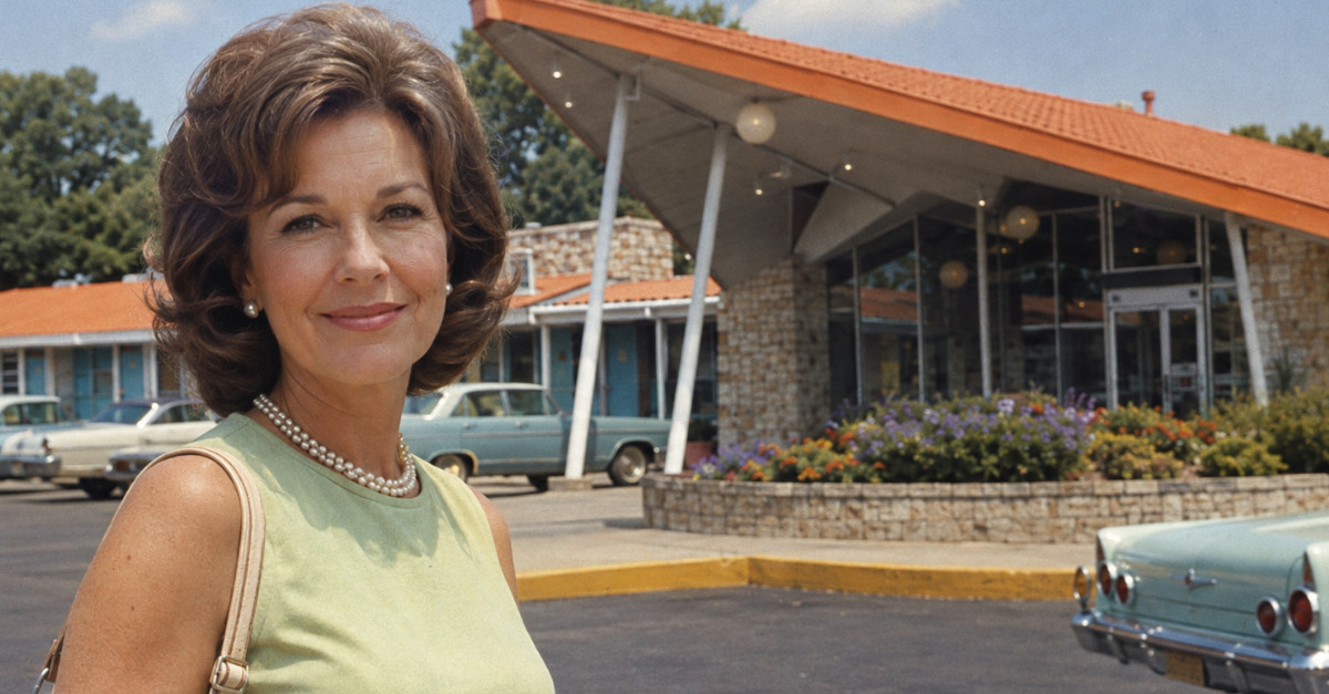 1960s woman in front of motel