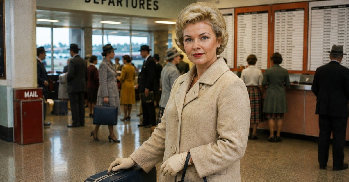 Woman in 1960s airport
