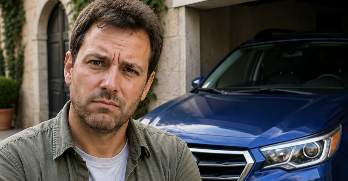 AI-generated image of a man who's truck is too large to for the free parking advertised at his Airbnb.