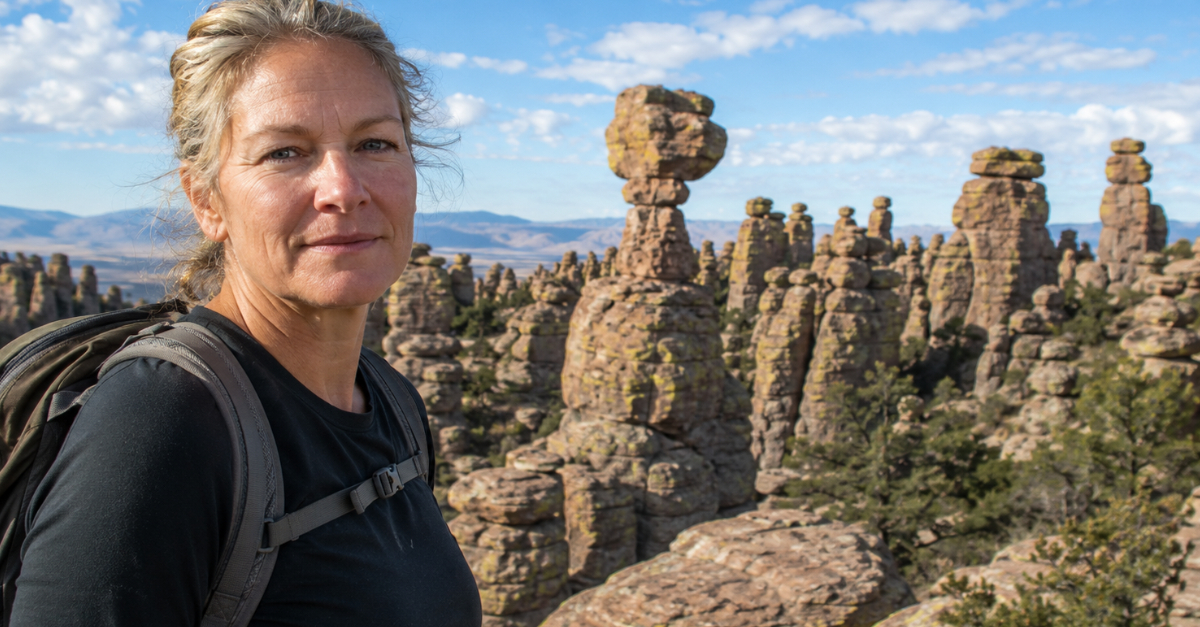 national park monument, woman in foreground