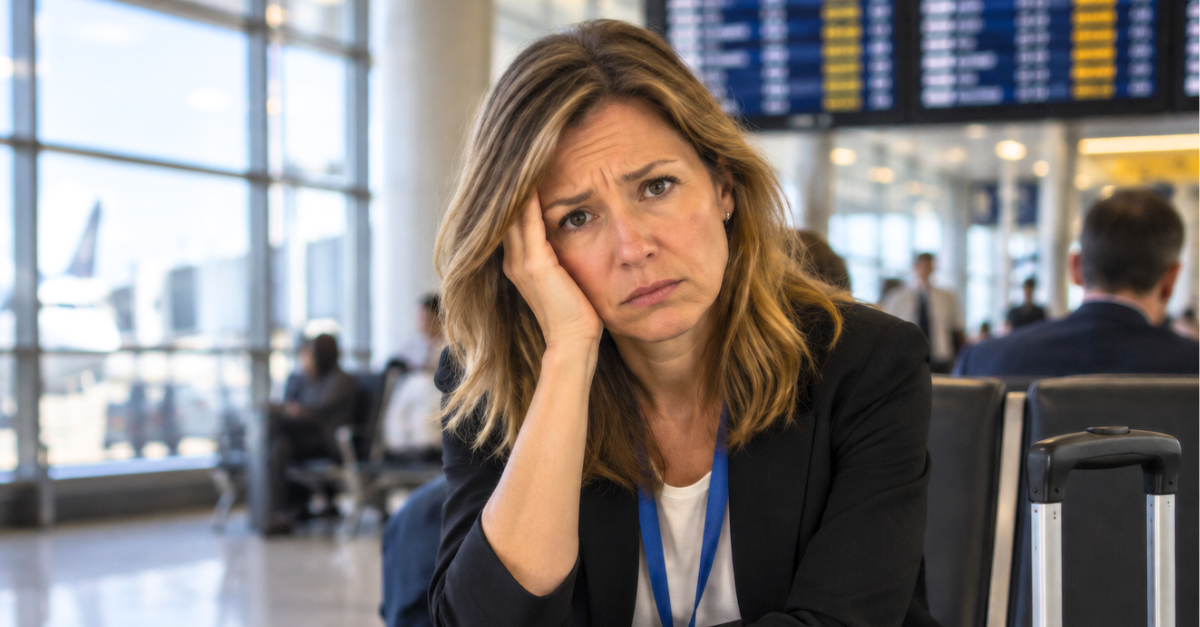 Frustrated Traveler Awaiting Her Flight