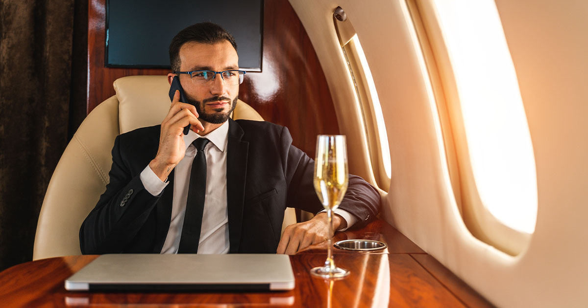 Business executive on a plane