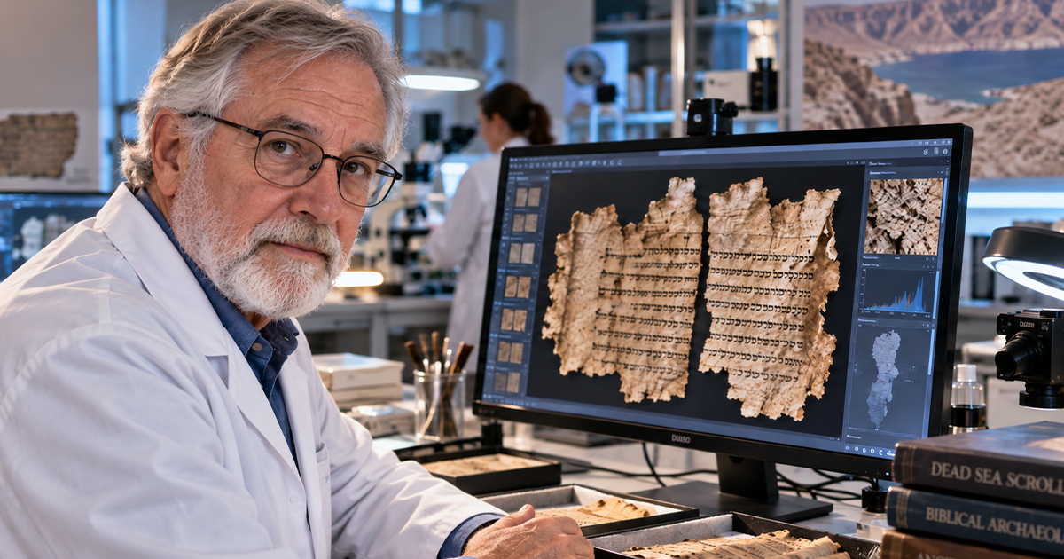 Researcher analyzing the dead sea scrolls