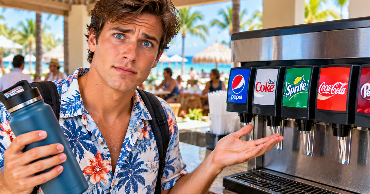 Man at resort soda machine