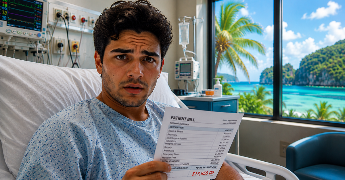 Man in hospital bed holding bill