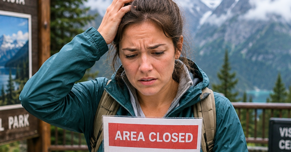 Park closure disappointment in misty vista.