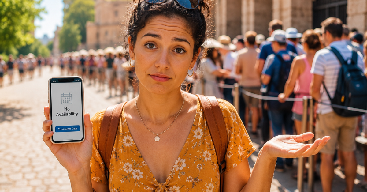 Frustrated tourist at the historic site.